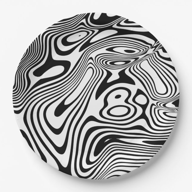 Black and White Marble Pattern Paper Plates (Front)