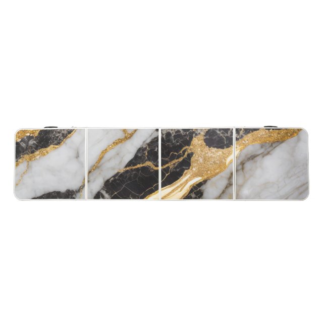Black and White Marble Pattern with Gold Beer Pong Table (Top)