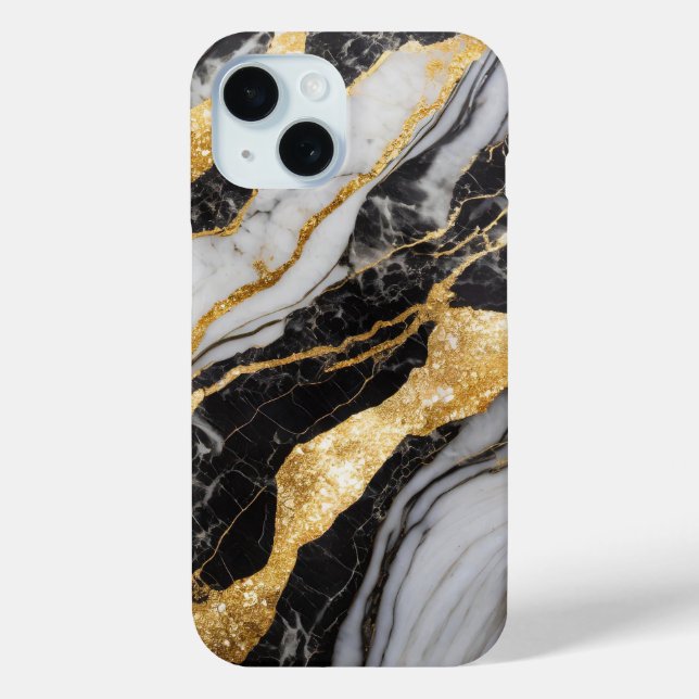 Black and White Marble Pattern with Gold Case-Mate iPhone Case (Back)