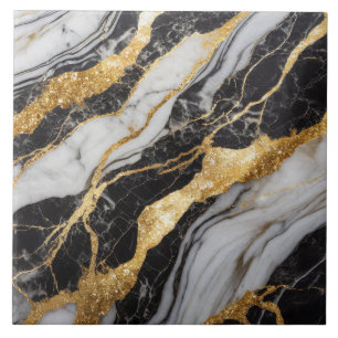 Black and White Marble Pattern with Gold Ceramic Tile