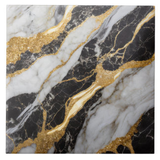 Black and White Marble Pattern with Gold Ceramic Tile