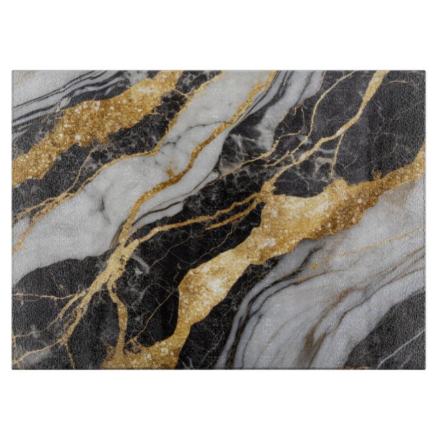 Black and White Marble Pattern with Gold Cutting Board (Front)