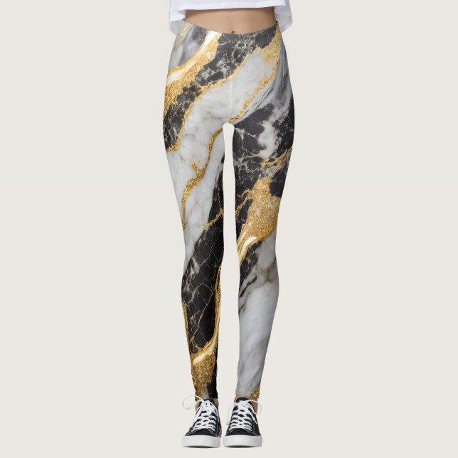 Black and White Marble Pattern with Gold Leggings (Front)
