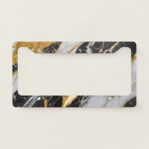 Black and White Marble Pattern with Gold License Plate Frame