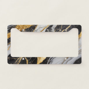 Black and White Marble Pattern with Gold License Plate Frame