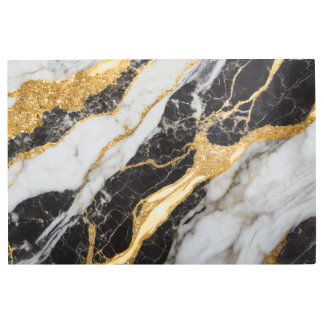 Black and White Marble Pattern with Gold Metal Print