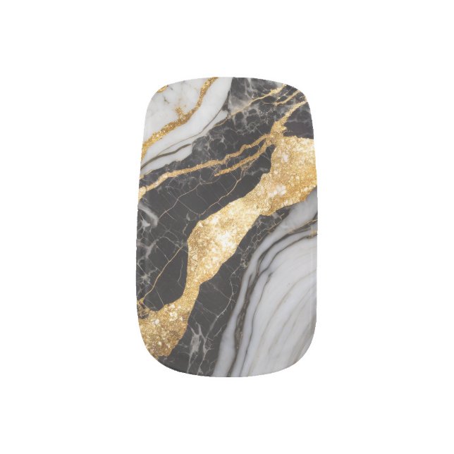 Black and White Marble Pattern with Gold Minx Nail Art (Left Thumb)