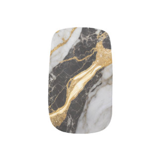 Black and White Marble Pattern with Gold Minx Nail Art