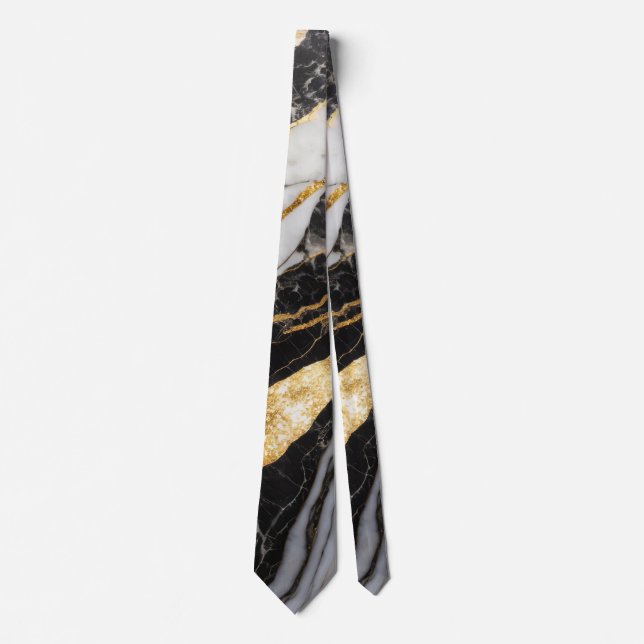 Black and White Marble Pattern with Gold Neck Tie (Front)
