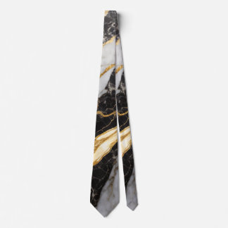 Black and White Marble Pattern with Gold Neck Tie