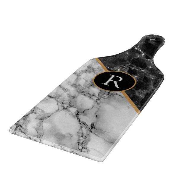 Black and White Marble Personalized Cutting Board (Corner)