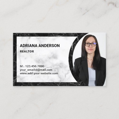 Black and White Marble Real Estate Photo Realtor Business Card
