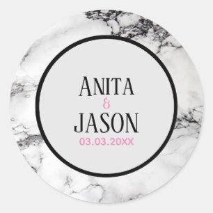 Black And White Marble- Save The Date Classic Round Sticker