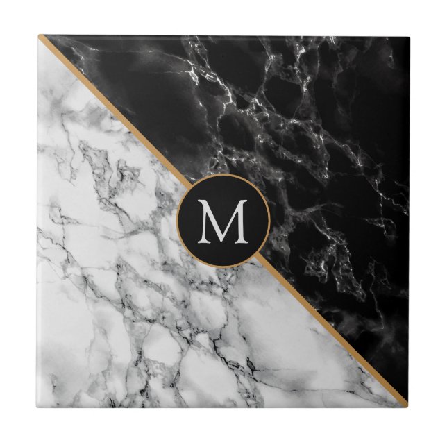 Black and White Marble Stone Customizable Ceramic Tile (Front)