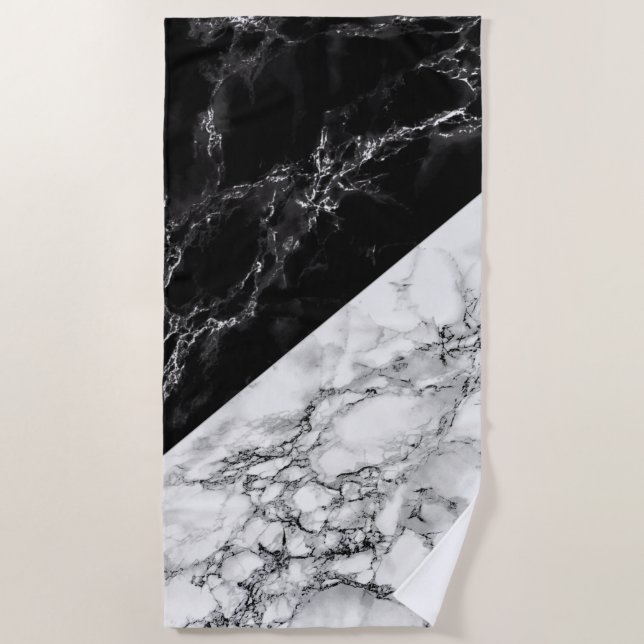 Black and White Marble Stone - Elegant Beach Towel (Front)