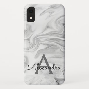 Black and White Marble Stone Monogram iPhone XR Case