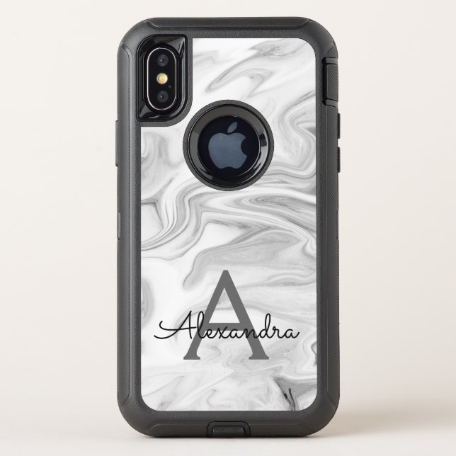 Black and White Marble Stone Monogram Otterbox iPhone Case (Back)
