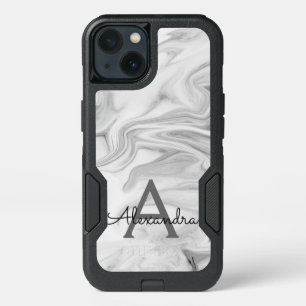 Black and White Marble Stone Monogram iPhone 13 Case