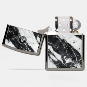 Black and white marble texture monogram zippo lighter