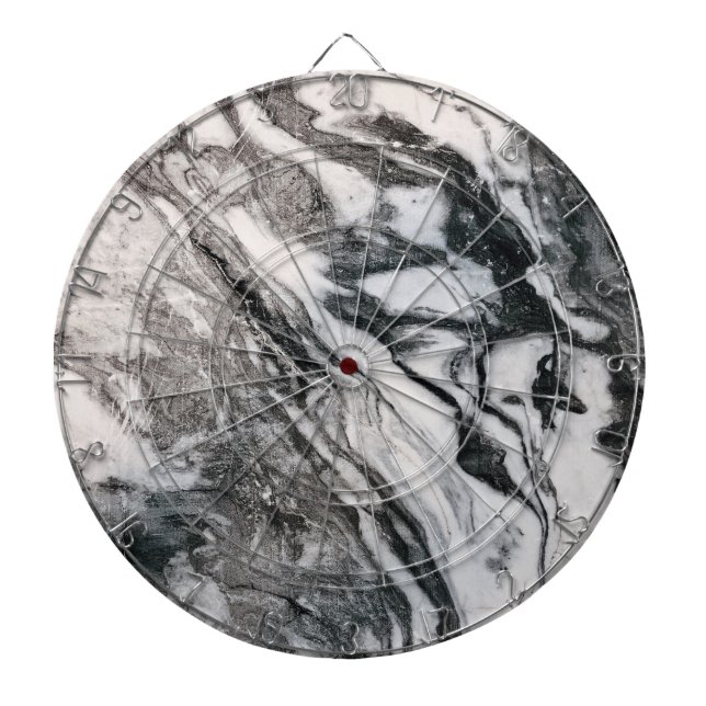 Black and White Marble Texture Pattern Dart Board (Front)