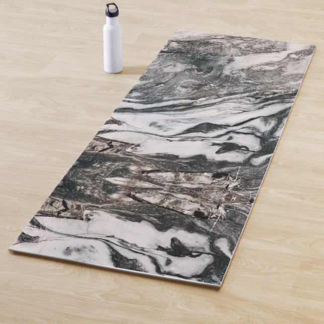 Black and White Marble Texture Pattern Yoga Mat (In Situ)