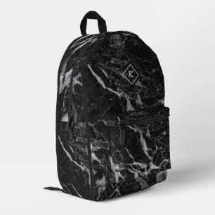 Black and white marble texture print   monogram printed backpack