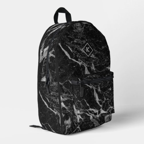 Black and white marble texture print  monogram printed backpack