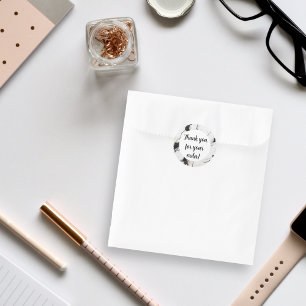 Black and white marble Thank You Classic Round Sticker