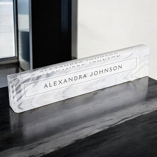 Black and White Marble Trendy Modern Desk Name Plate