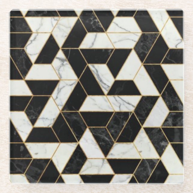 Black and White Marble with Gold Coaster (Front)