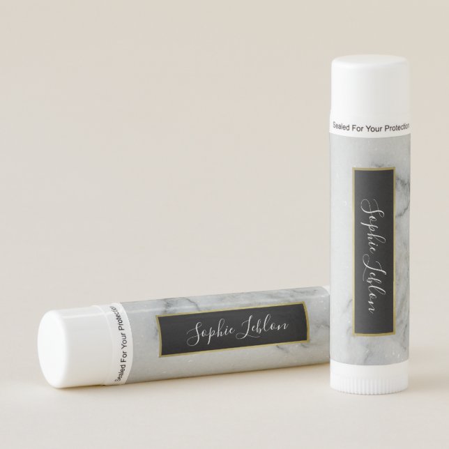 black-and-white marble with her name lip balm (Front)