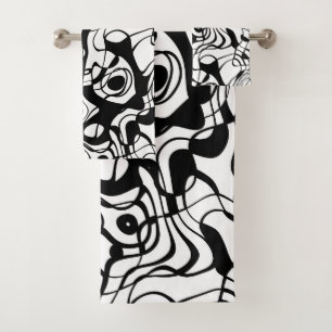 Black and White Marbled Abstract   Bath Towel Set