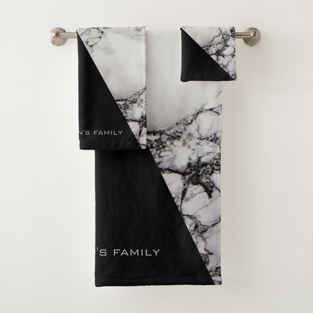 Black And White Marbled Bath Towel Set | Zazzle
