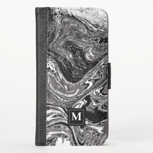 Black and white marbling design iPhone x wallet case