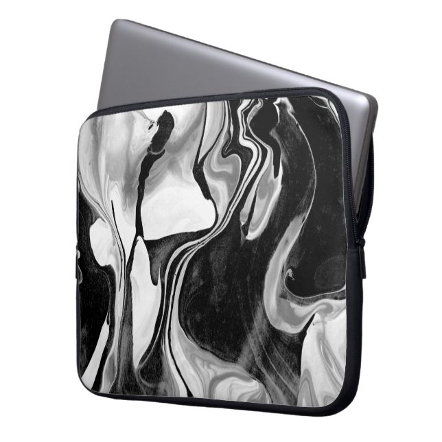 Black and White Marbling Laptop Sleeve (Front Left)