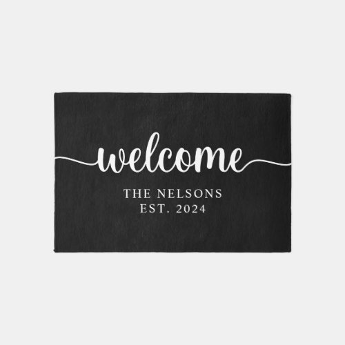 Black and White Married Family Name Welcome Rug