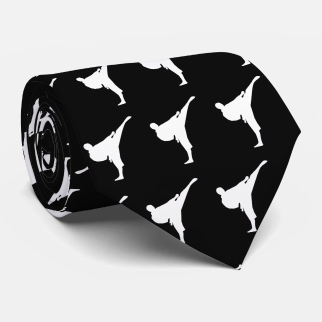 Black and white martial art karate kick pattern neck tie (Rolled)