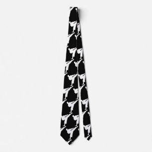 Black and white martial art kickbox pattern neck tie
