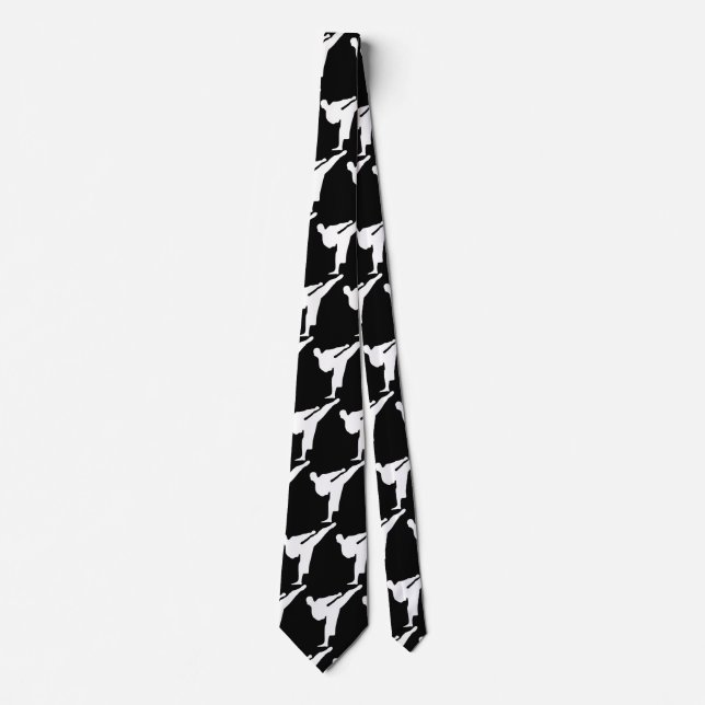 Black and white martial art kickbox pattern neck tie (Front)
