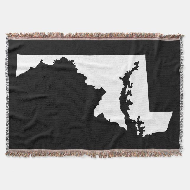 Black and White Maryland Shape Throw Blanket (Front)