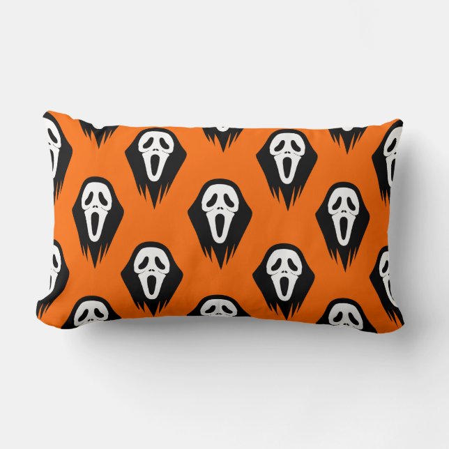 Black and White Mask Scream Mask Orange Halloween Lumbar Pillow (Front)
