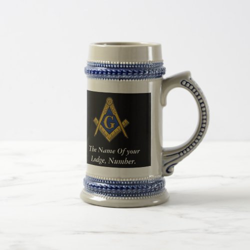 Black and White Masonic Freemason Compass Beer Stein