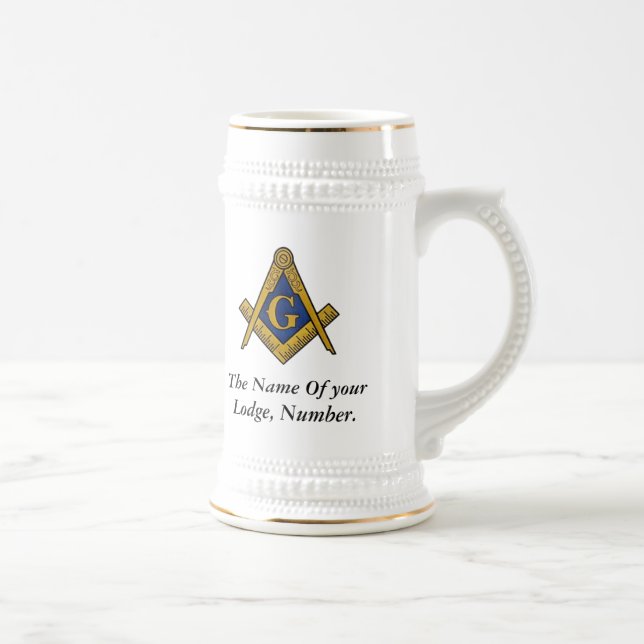Black and White Masonic Freemason Compass Beer Stein (Right)