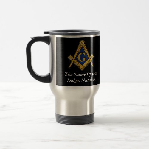 Black and White Masonic Freemason Compass Travel Mug
