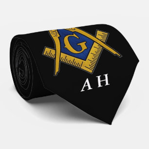 Black and White Masonic Freemason Monogram Neck Tie