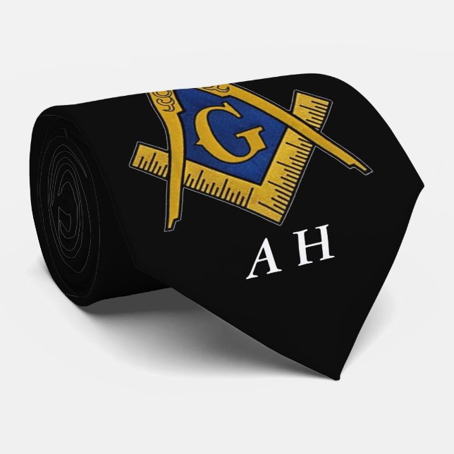 Black and White Masonic Freemason Monogram Neck Tie (Rolled)