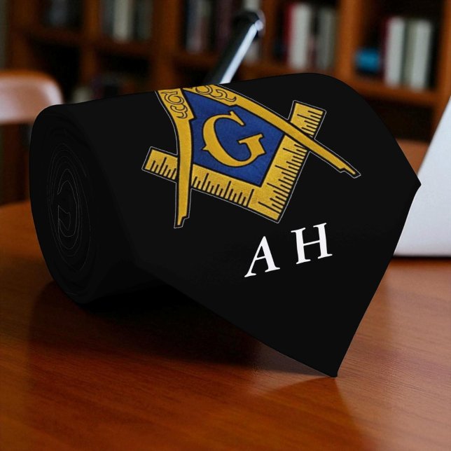 Black and White Masonic Freemason Monogram Neck Tie (Creator Uploaded)