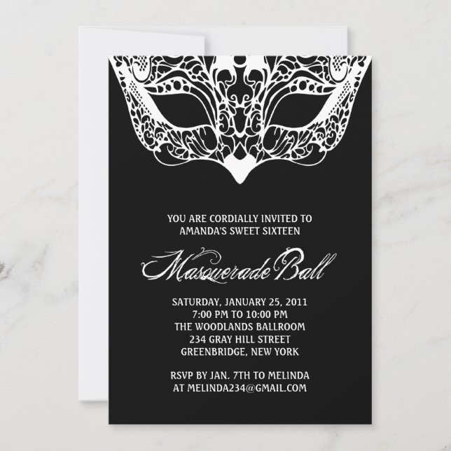 Black and White Masquerade Invitations (Front)
