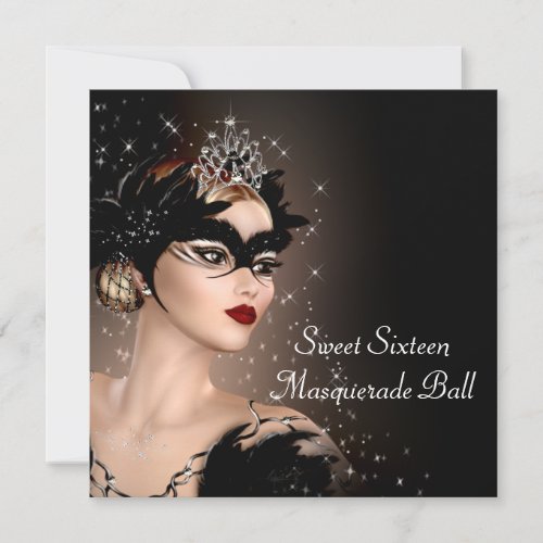 Black and White Sweet 16 Masquerade Party Personalized Invite