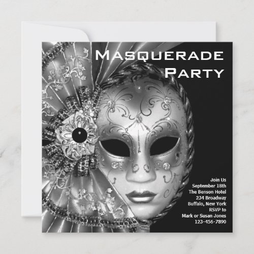 Black and White Masquerade Party Personalized Invites